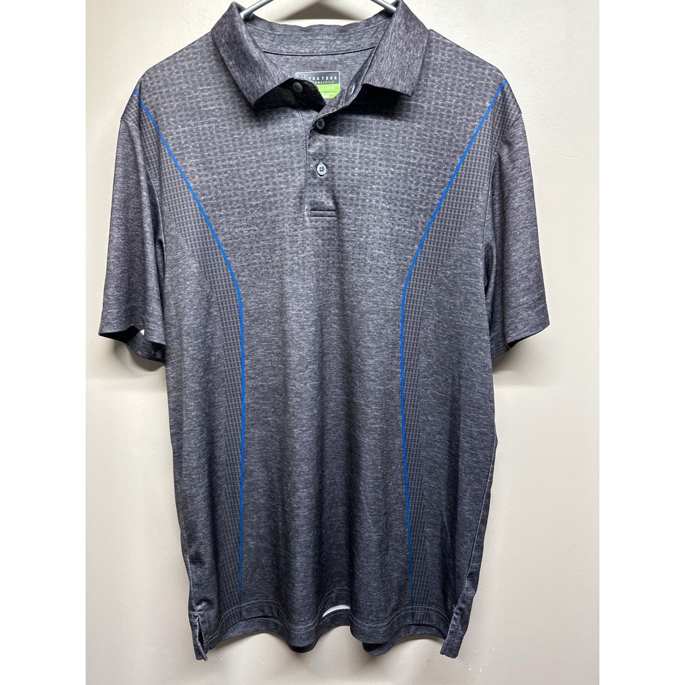 PGA‎ TOUR PRO SERIES Mens Golf Polo Shirt Large Athletic Fit Grey Blue Trim